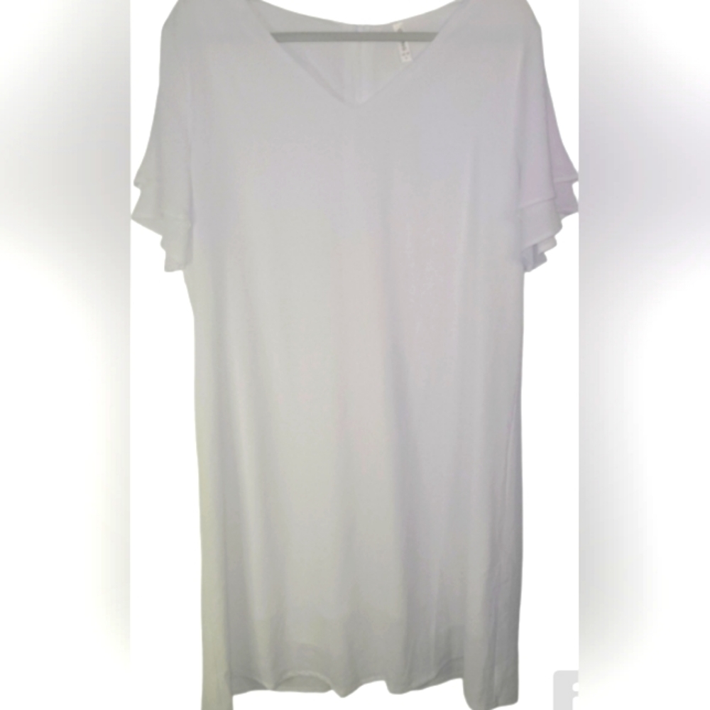 EUC Qixing White Shear Flowy T-Shirt Dress Size: L